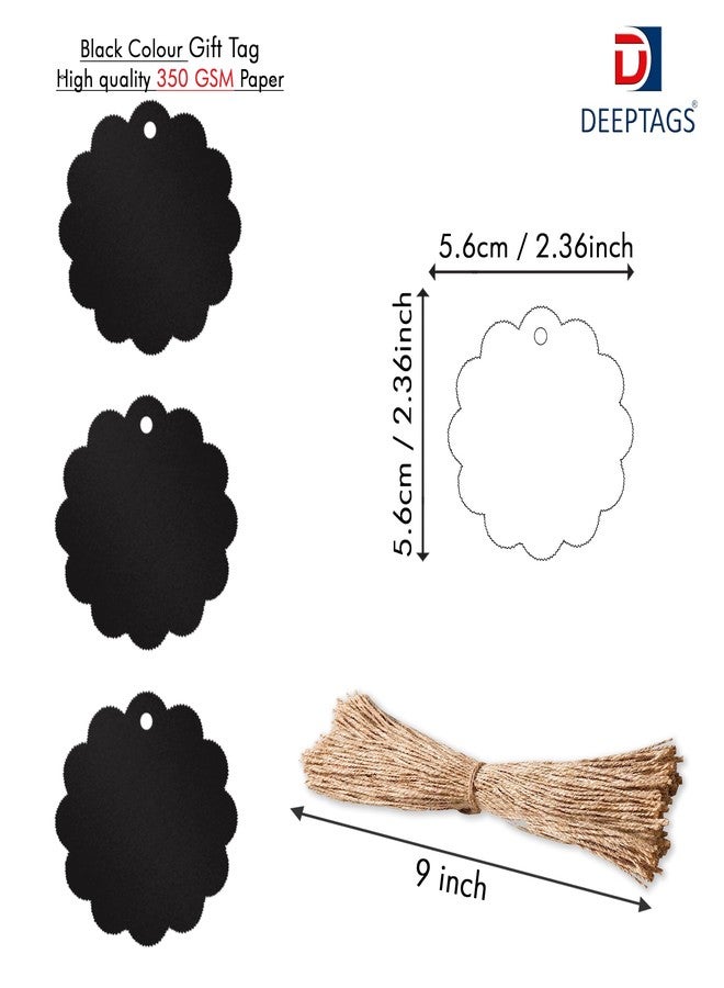 DEEPTAGS Round Price Tag with 100 Jute Threads for Birthday, Gifting, Wedding, Christmas - Black, 100 PCS - Image 2